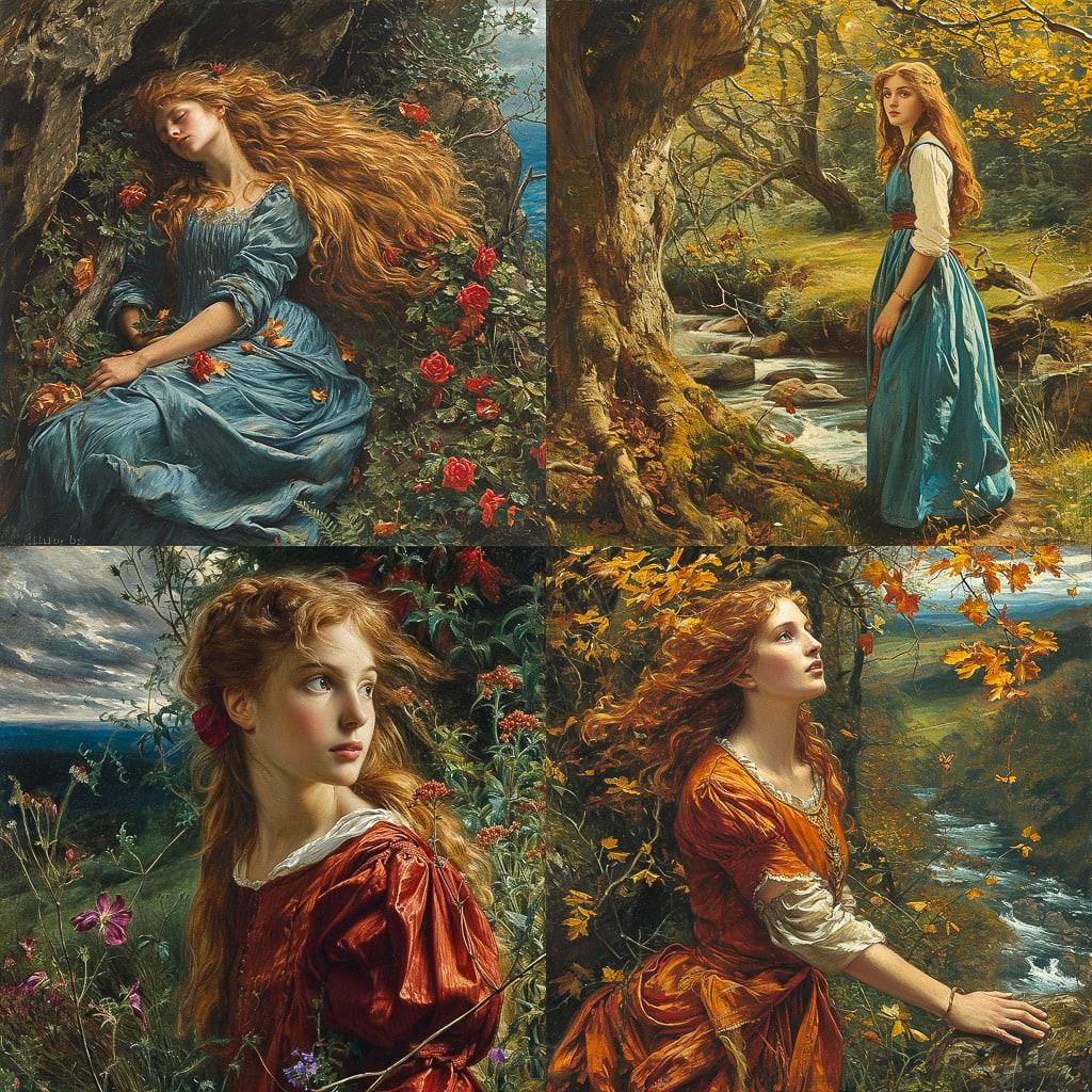 Arthur Hughes style, Midjourney V6, render 1 of 4