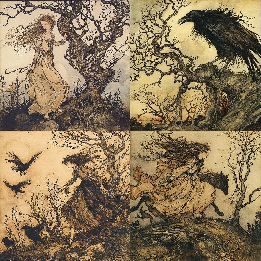 Arthur Rackham style, Midjourney V6, render 1 of 4