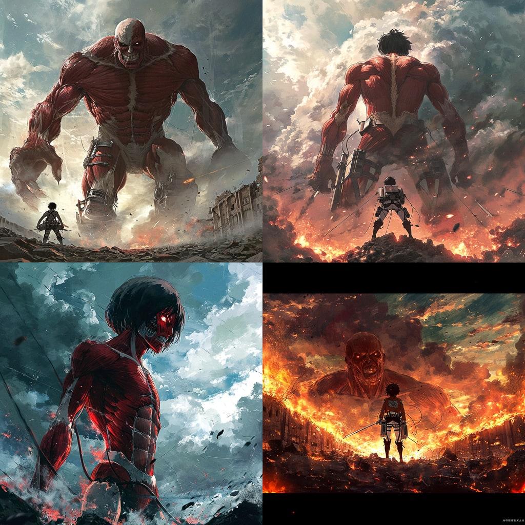 Attack on Titan style, Midjourney V6, render 1 of 4