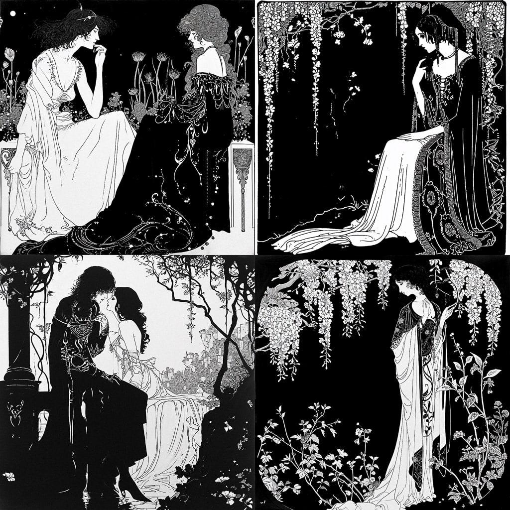 Aubrey Beardsley style, Midjourney V6, render 1 of 4