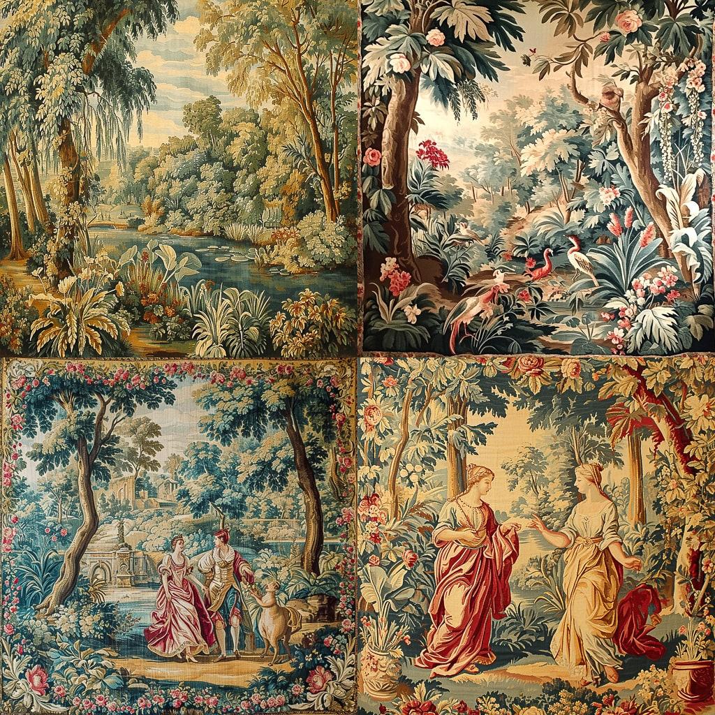 Aubusson tapestry style, Midjourney V6, render 1 of 4