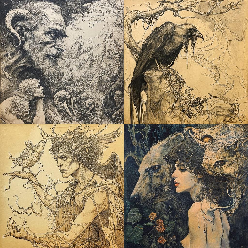 Austin Osman Spare style, Midjourney V6, render 1 of 4