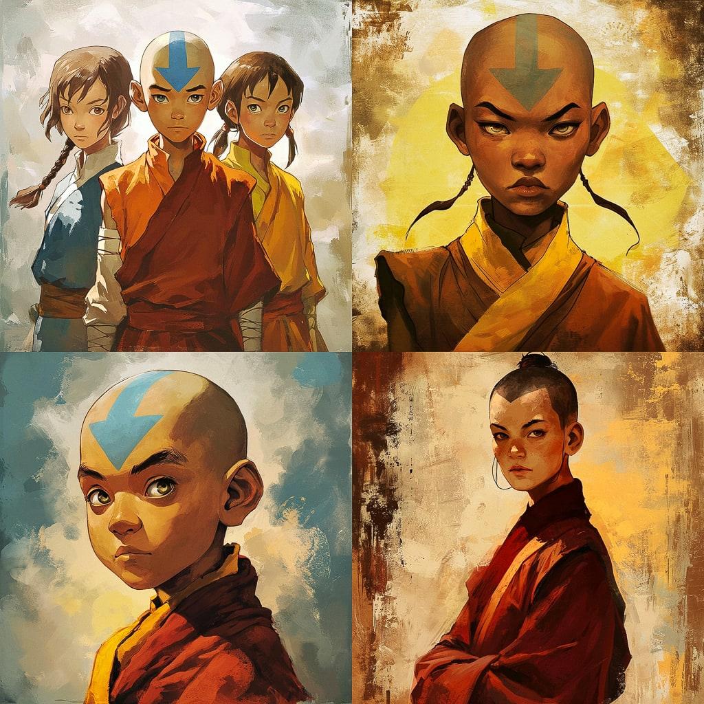 Avatar the Last Airbender style, Midjourney V6, render 1 of 4