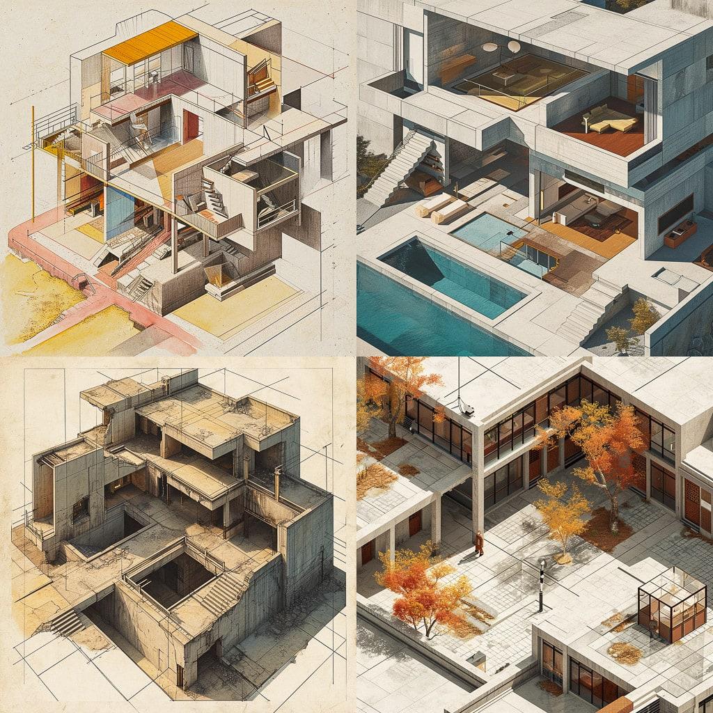 Axonometric view style, Midjourney V6, render 1 of 4