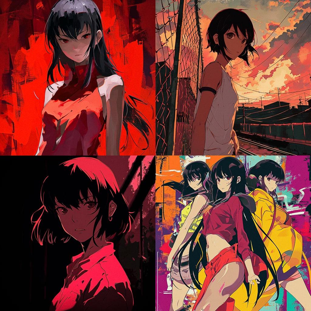 Bakemonogatari style, Midjourney V6, render 1 of 4