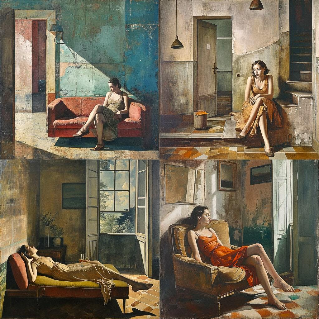 Balthus style, Midjourney V6, render 1 of 4