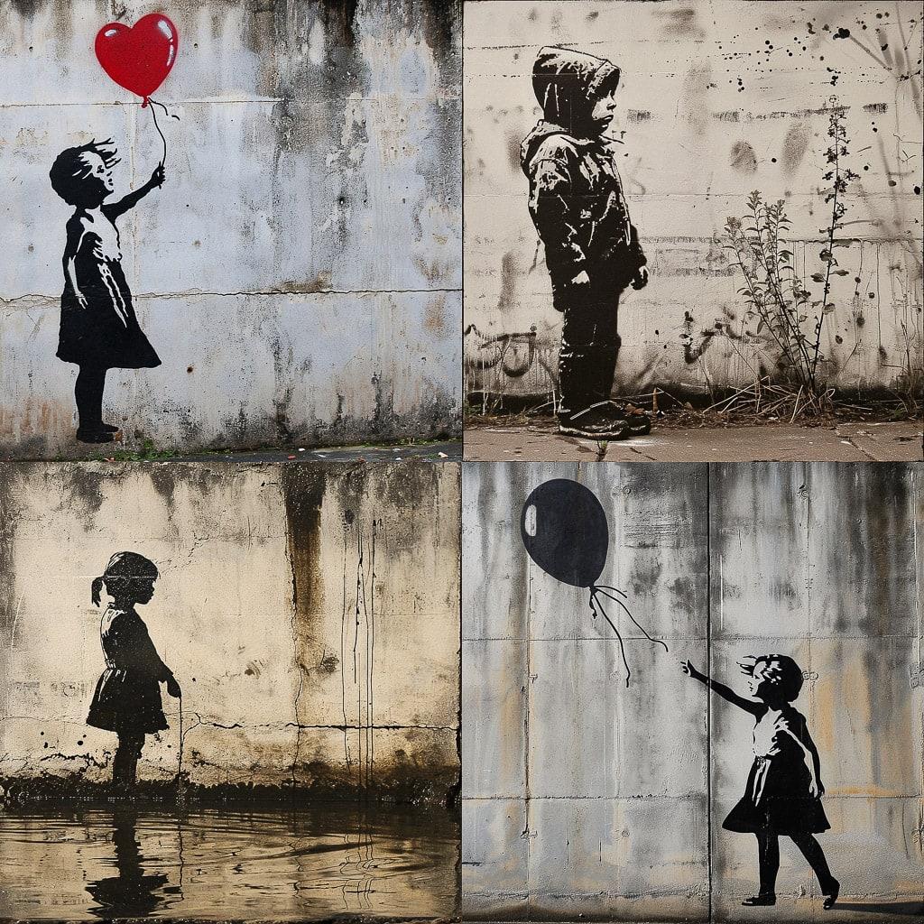 Banksy style, Midjourney V6, render 1 of 4