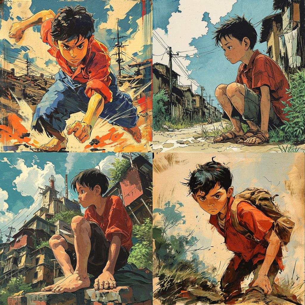 Barefoot Gen style, Midjourney V6, render 1 of 4