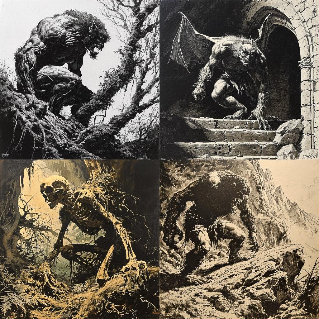 Bernie Wrightson style, Midjourney V6, render 1 of 4