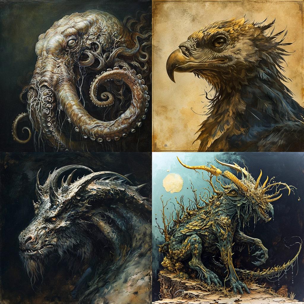 Bestiary style, Midjourney V6, render 1 of 4