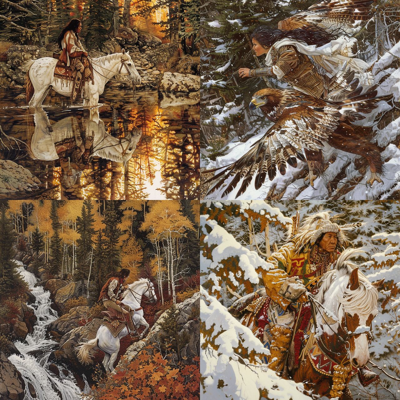 Bev Doolittle style, Midjourney V6, render 1 of 4