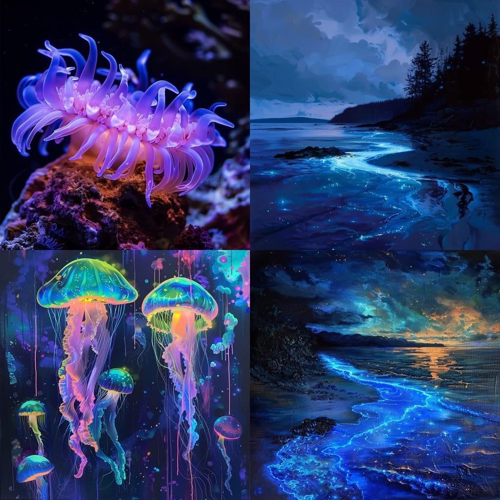 Bioluminescent colors style, Midjourney V6, render 1 of 4