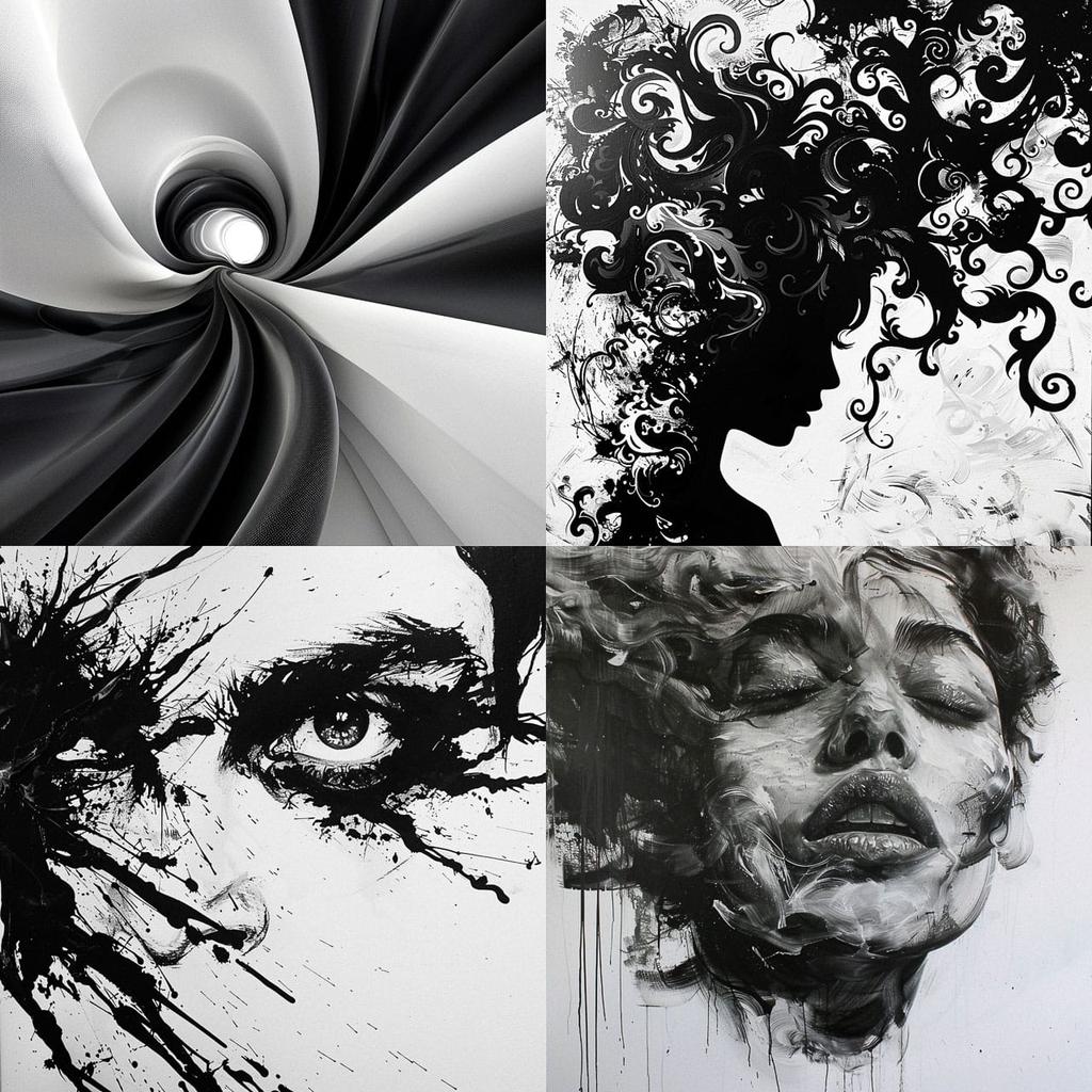 Black-and-white colors style, Midjourney V6, render 1 of 4