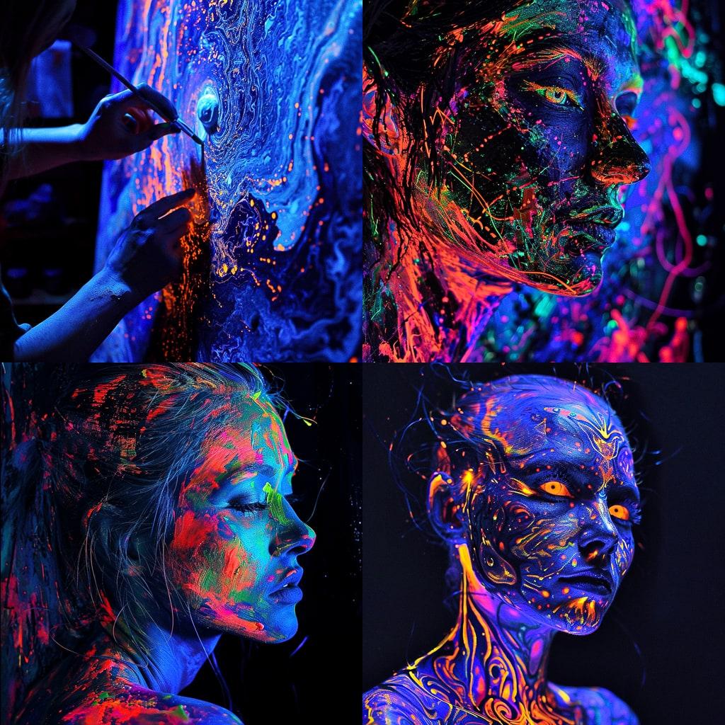 Blacklight paint style, Midjourney V6, render 1 of 4