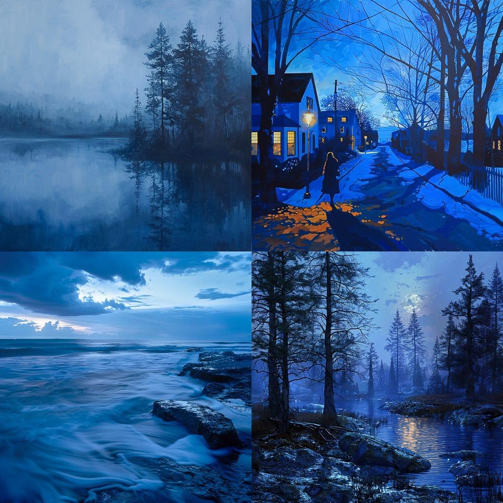 Blue hour style, Midjourney V6, render 1 of 4