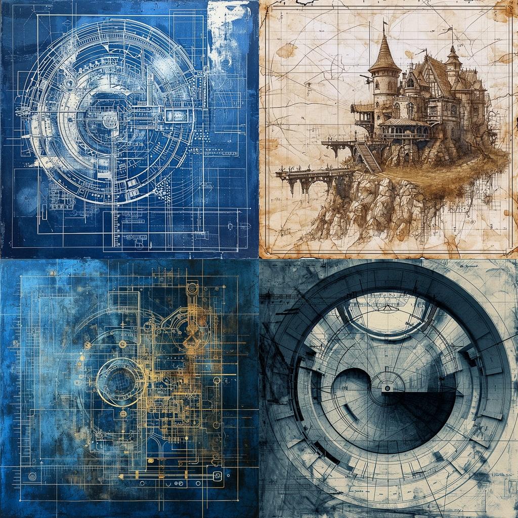 Blueprint style, Midjourney V6, render 1 of 4