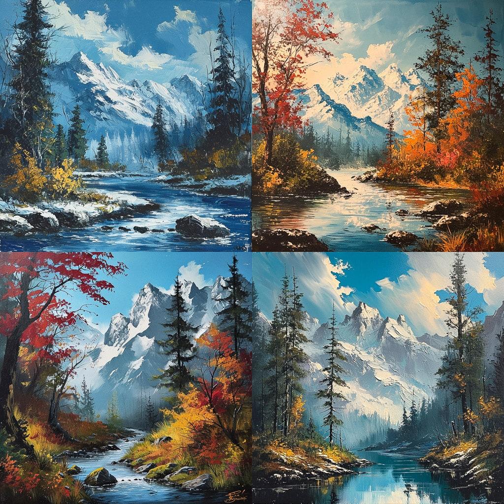 Bob Ross style, Midjourney V6, render 1 of 4