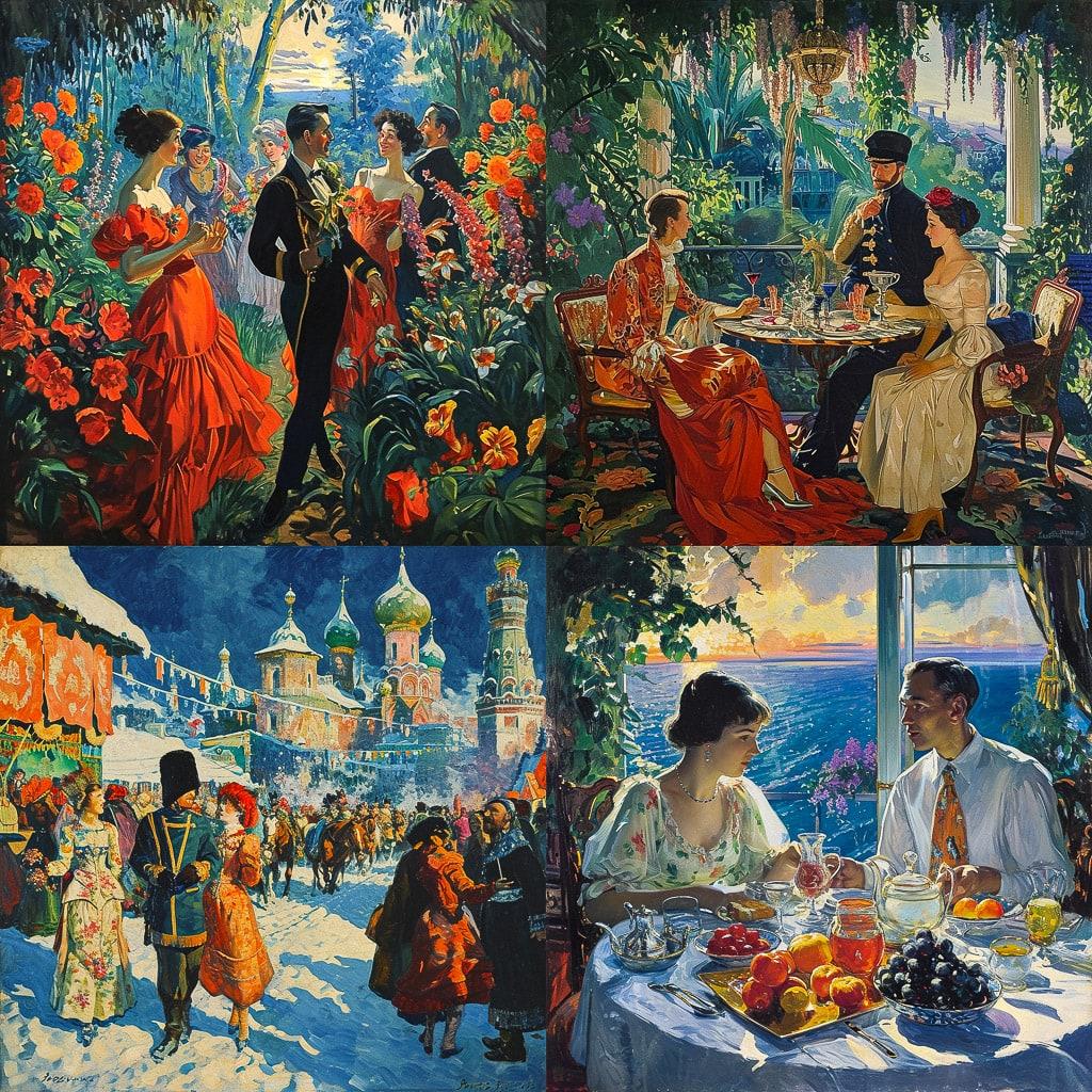 Boris Kustodiev style, Midjourney V6, render 1 of 4