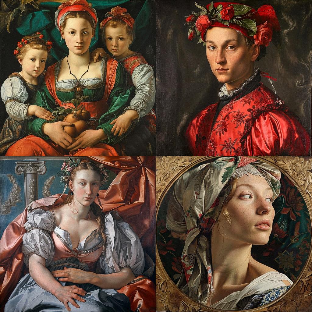 Bronzino style, Midjourney V6, render 1 of 4