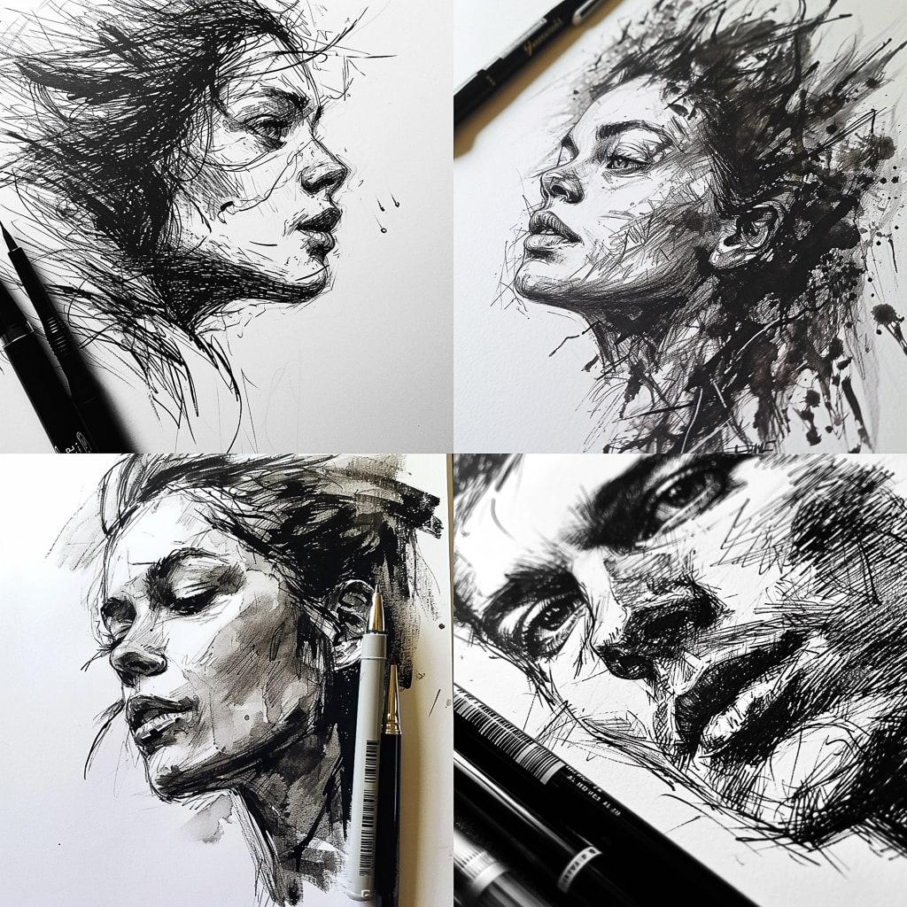Brush pen drawing style, Midjourney V6, render 1 of 4