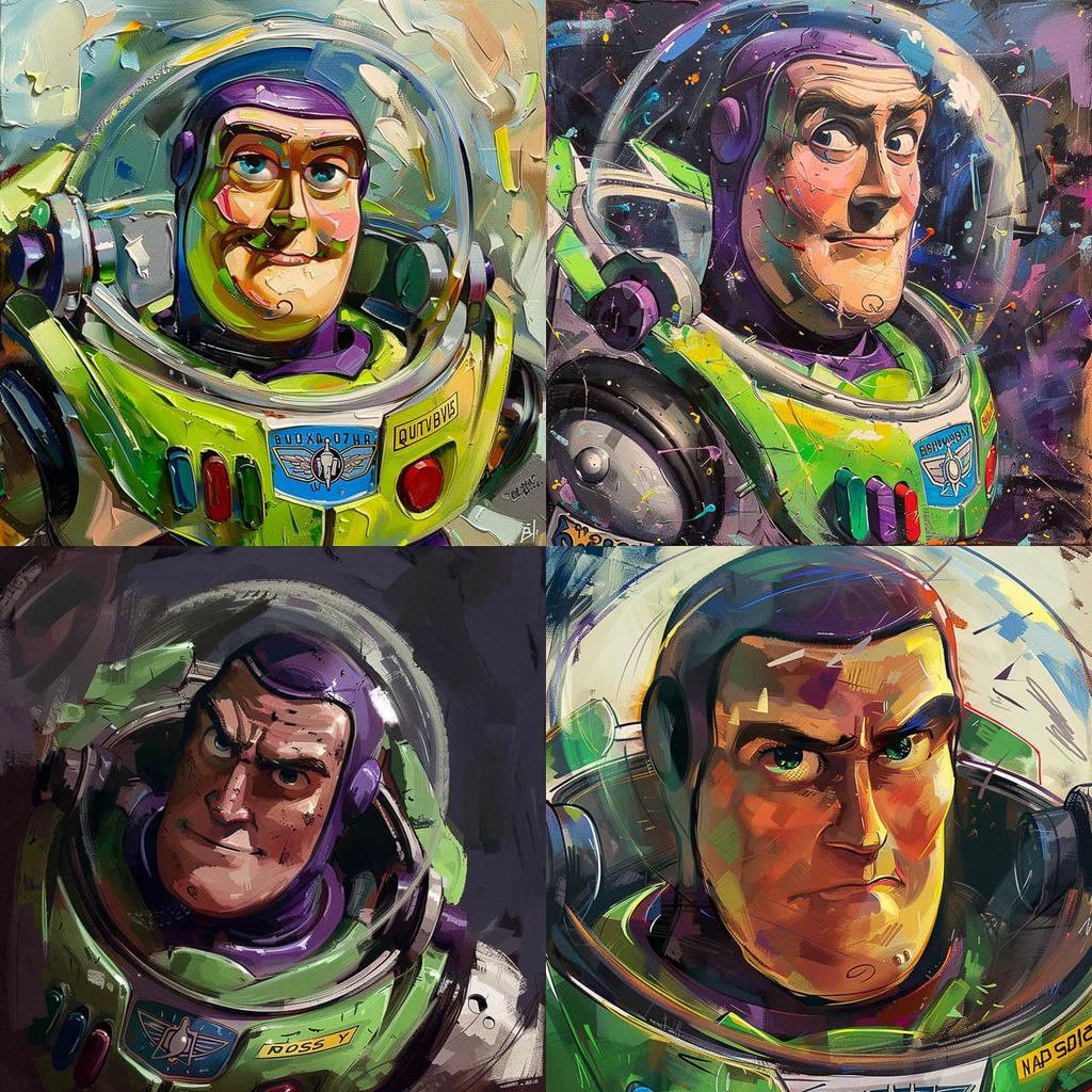 Buzz Lightyear style, Midjourney V6, render 1 of 4