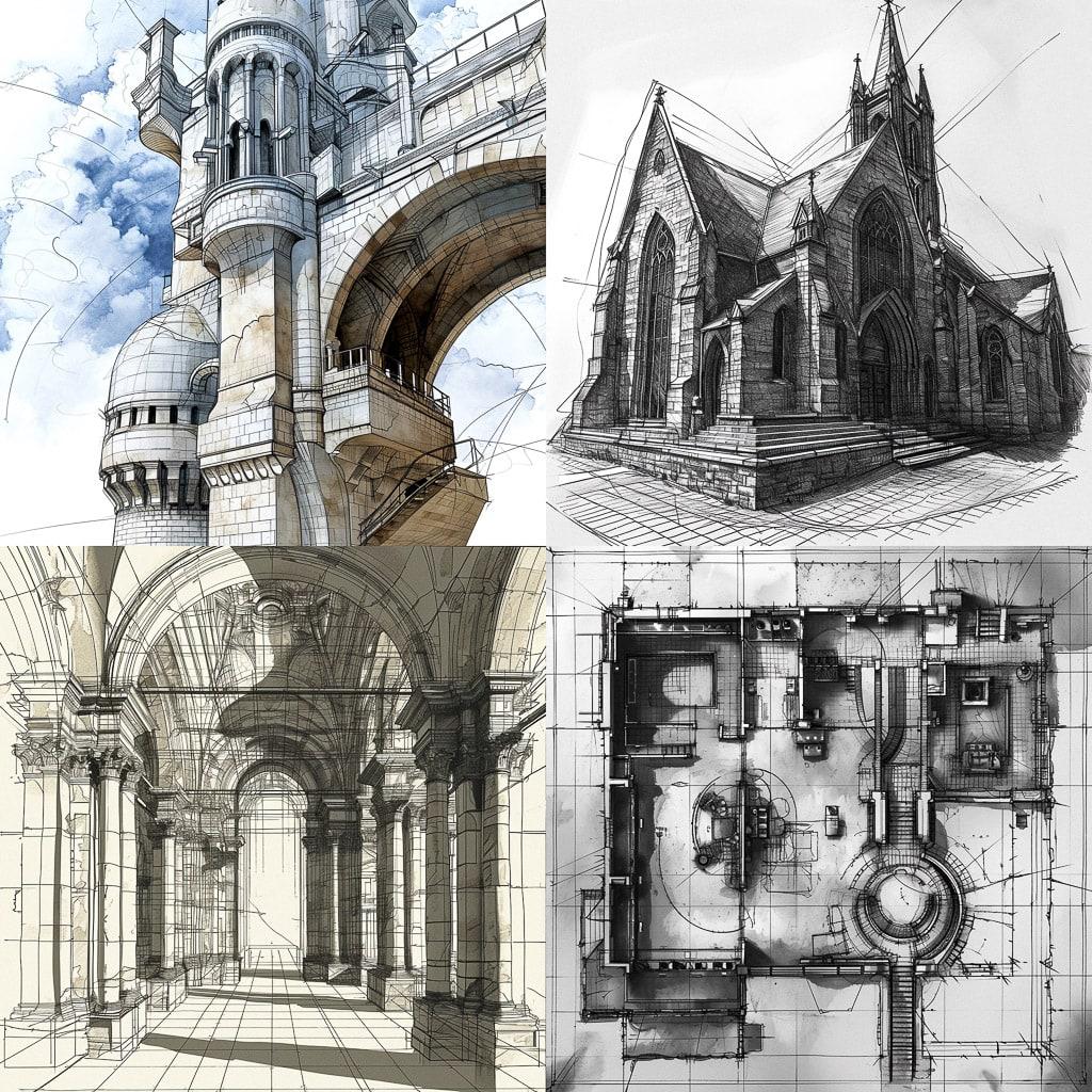 CAD drawing style, Midjourney V6, render 1 of 4