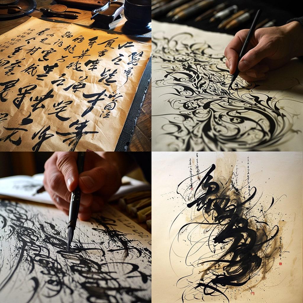Calligraphy style, Midjourney V6, render 1 of 4
