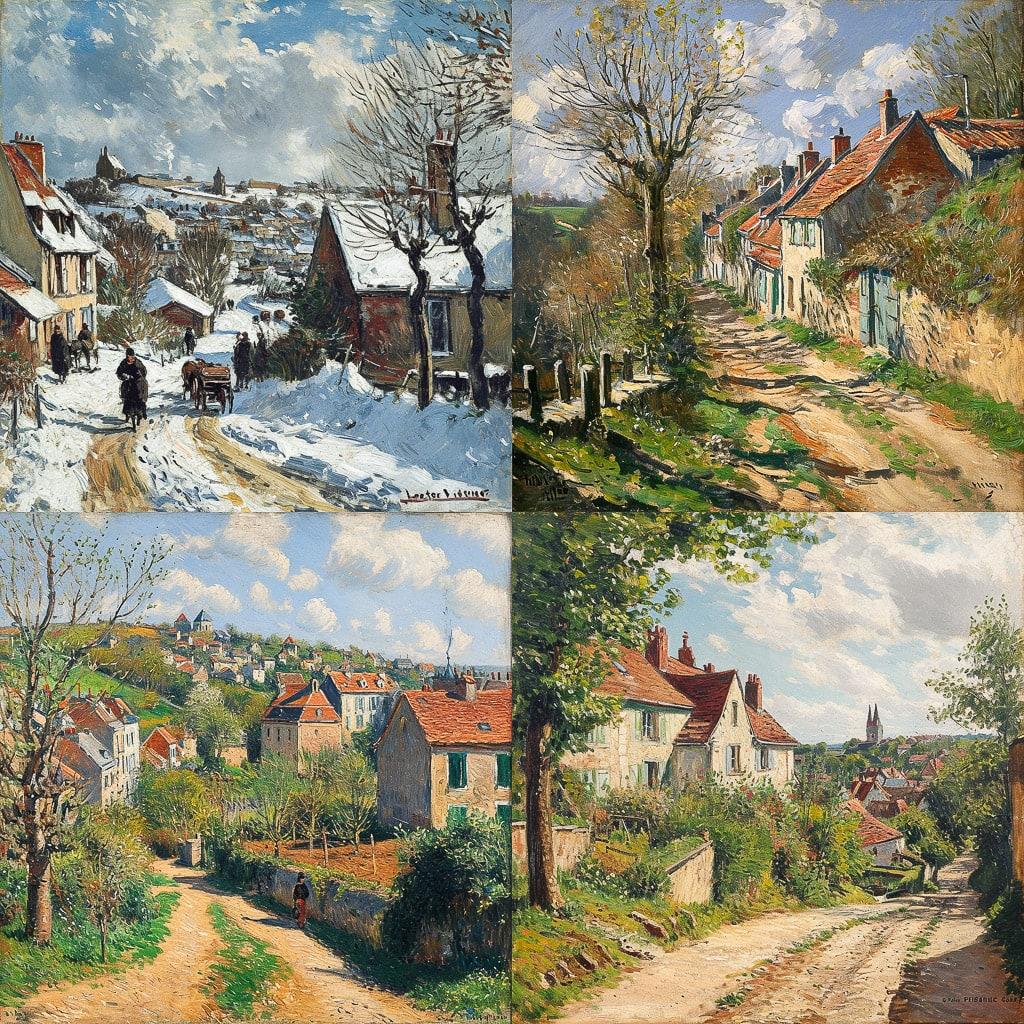 Camille Pissarro style, Midjourney V6, render 1 of 4