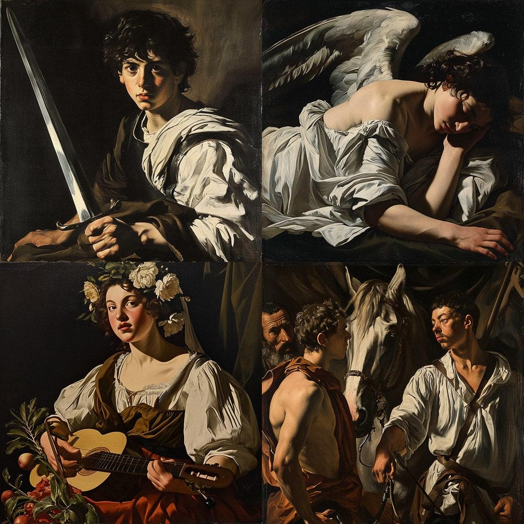 Caravaggio style, Midjourney V6, render 1 of 4
