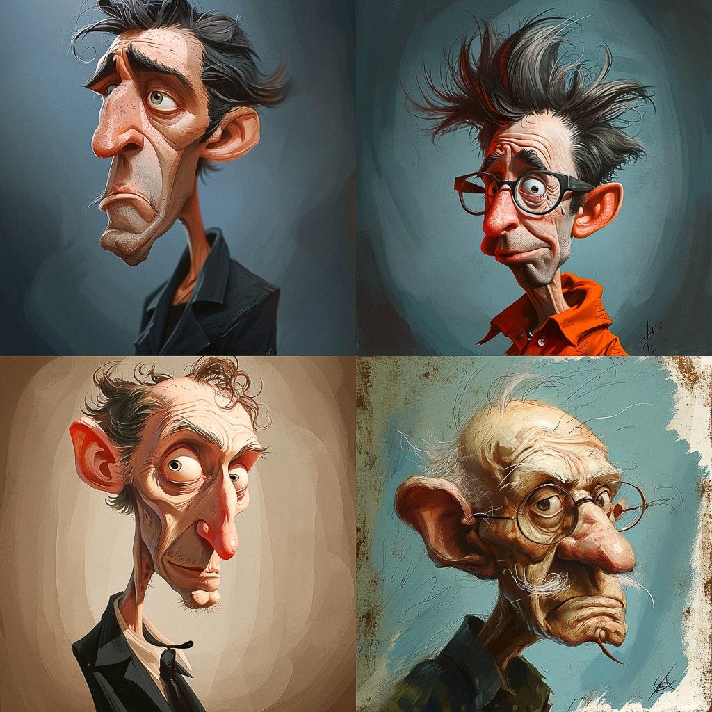 Caricature style, Midjourney V6, render 1 of 4