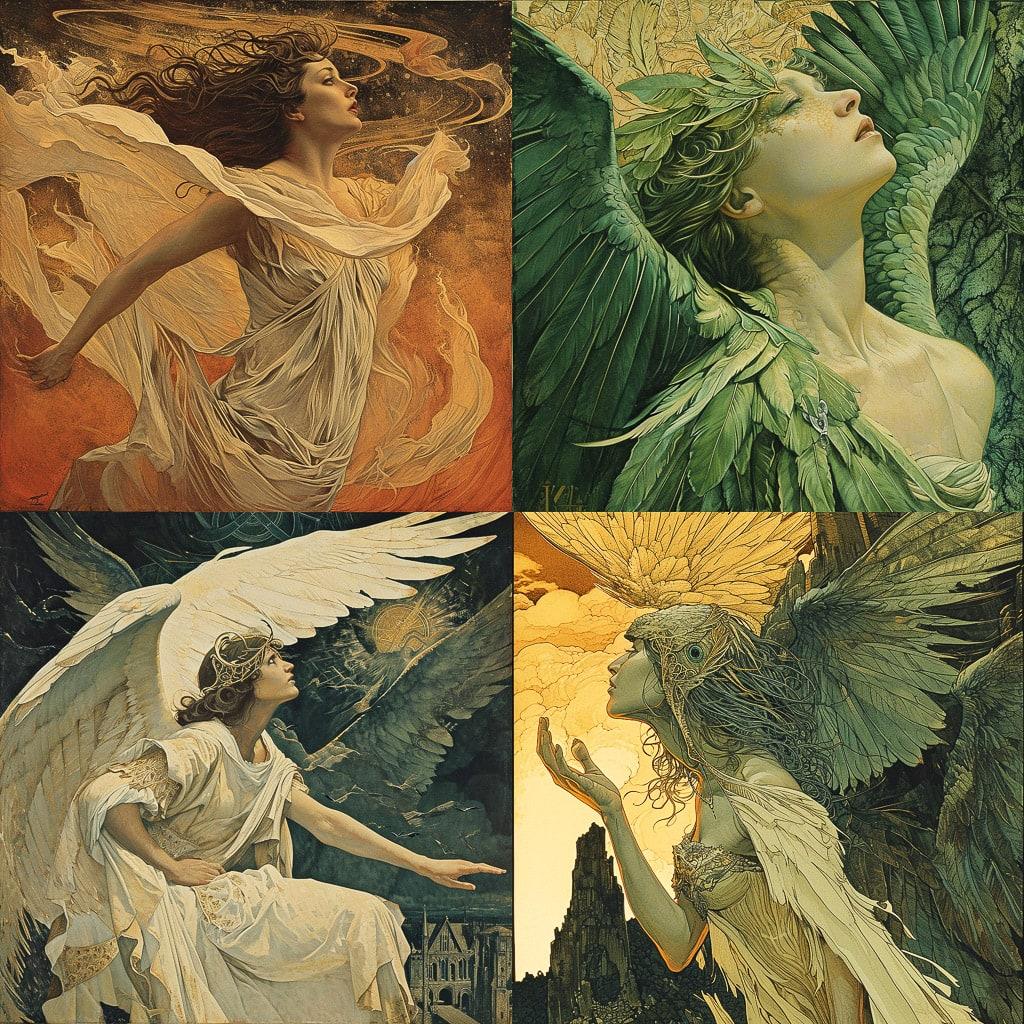 Carlos Schwabe style, Midjourney V6, render 1 of 4