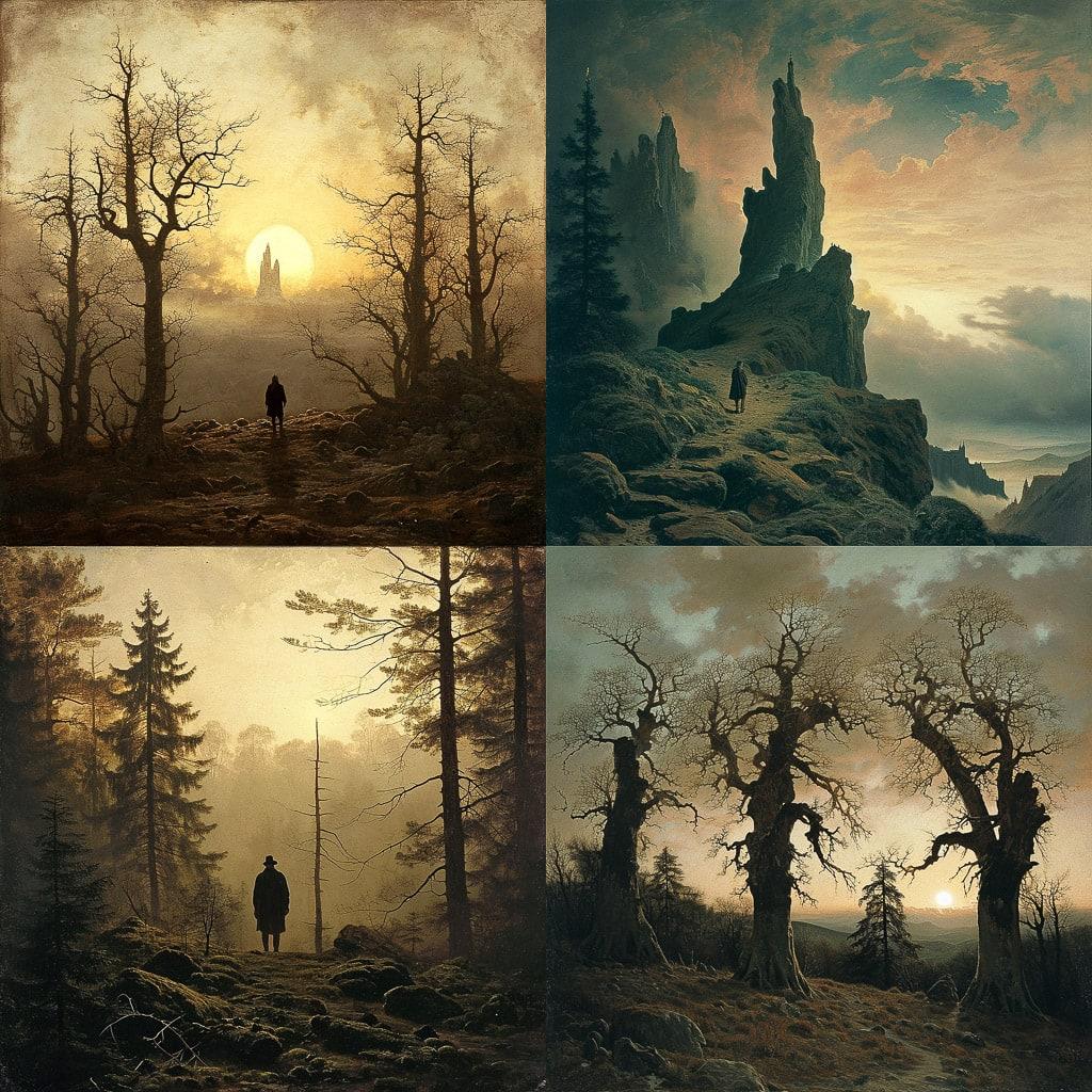 Caspar David Friedrich style, Midjourney V6, render 1 of 4