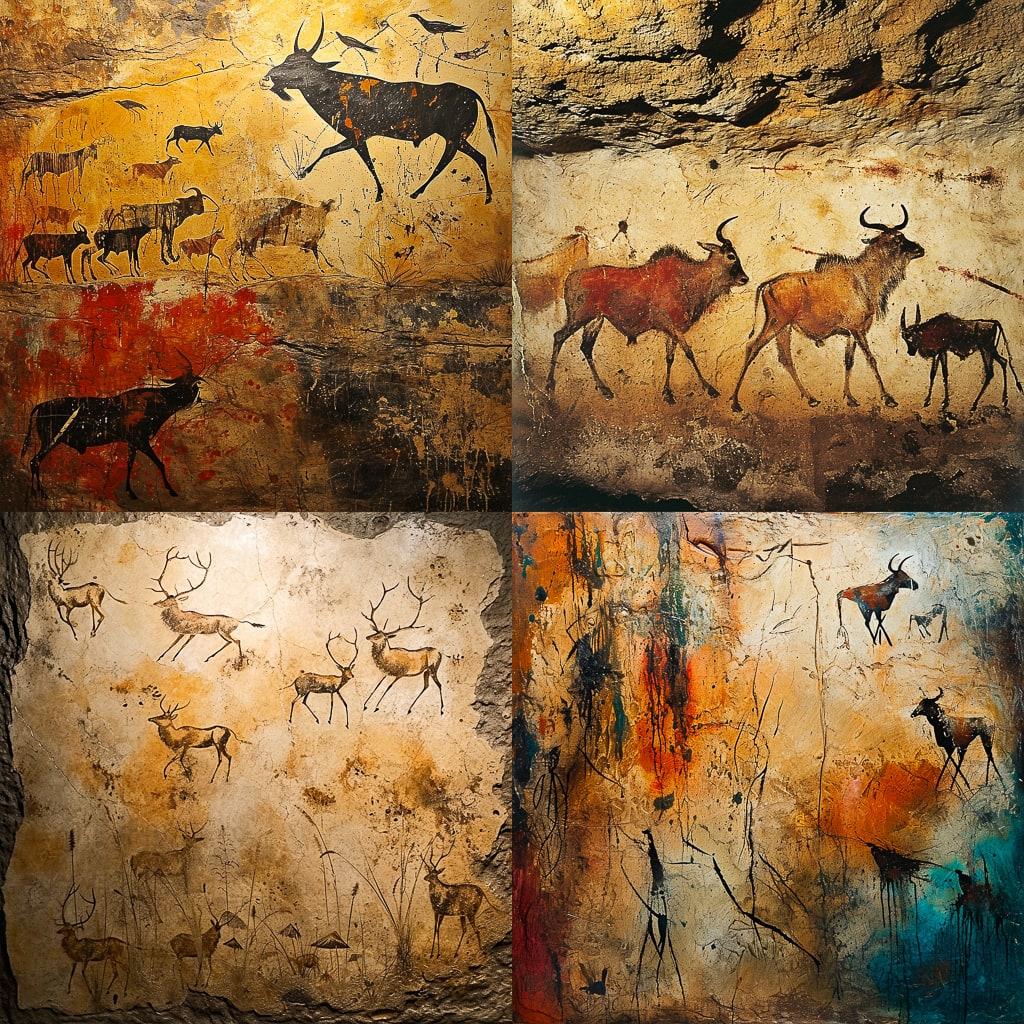 Cave painting style, Midjourney V6, render 1 of 4