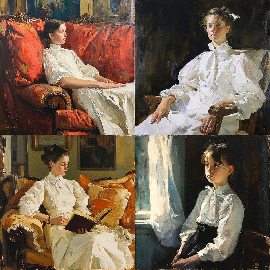Cecilia Beaux style, Midjourney V6, render 1 of 4