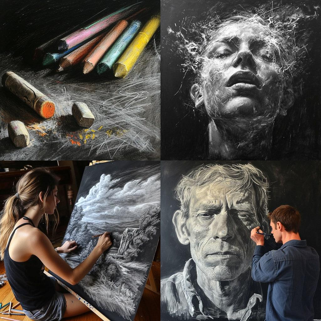 Chalk drawing style, Midjourney V6, render 1 of 4
