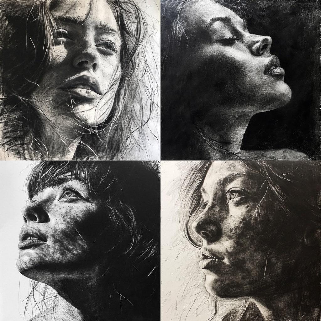 Charcoal drawing style, Midjourney V6, render 1 of 4