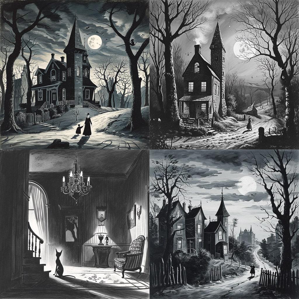 Charles Addams style, Midjourney V6, render 1 of 4