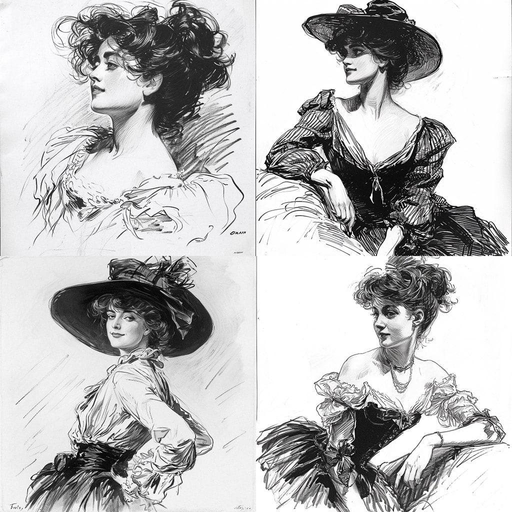 Charles Dana Gibson style, Midjourney V6, render 1 of 4