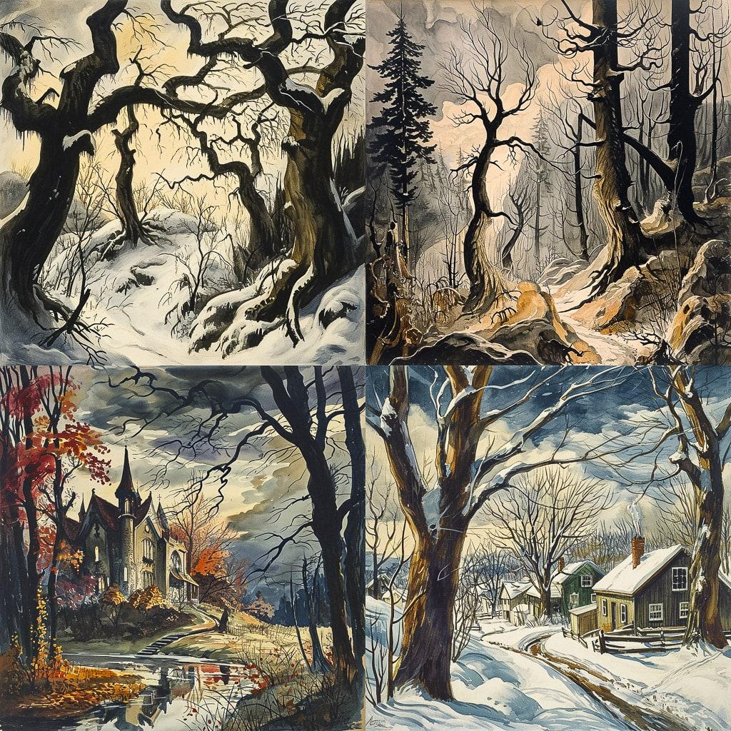 Charles E. Burchfield style, Midjourney V6, render 1 of 4