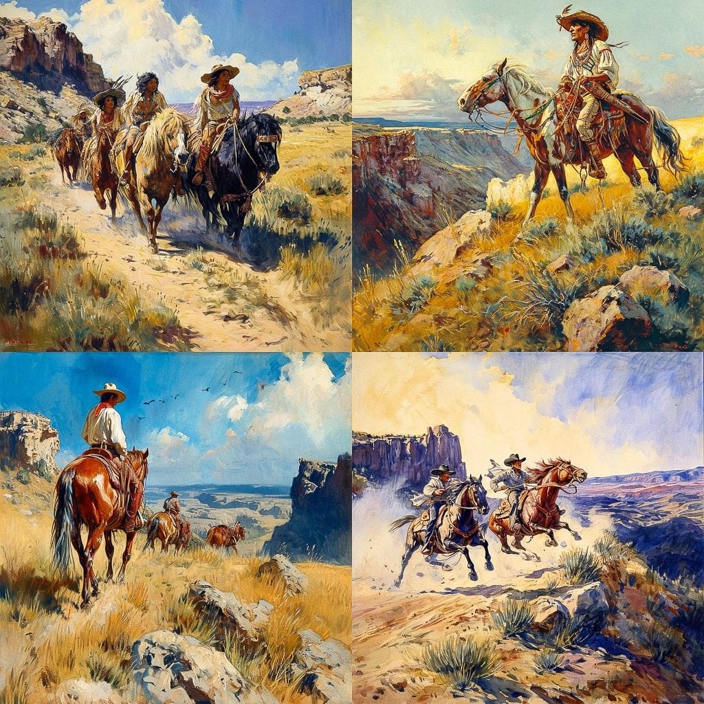 Charles Marion Russell style, Midjourney V6, render 1 of 4