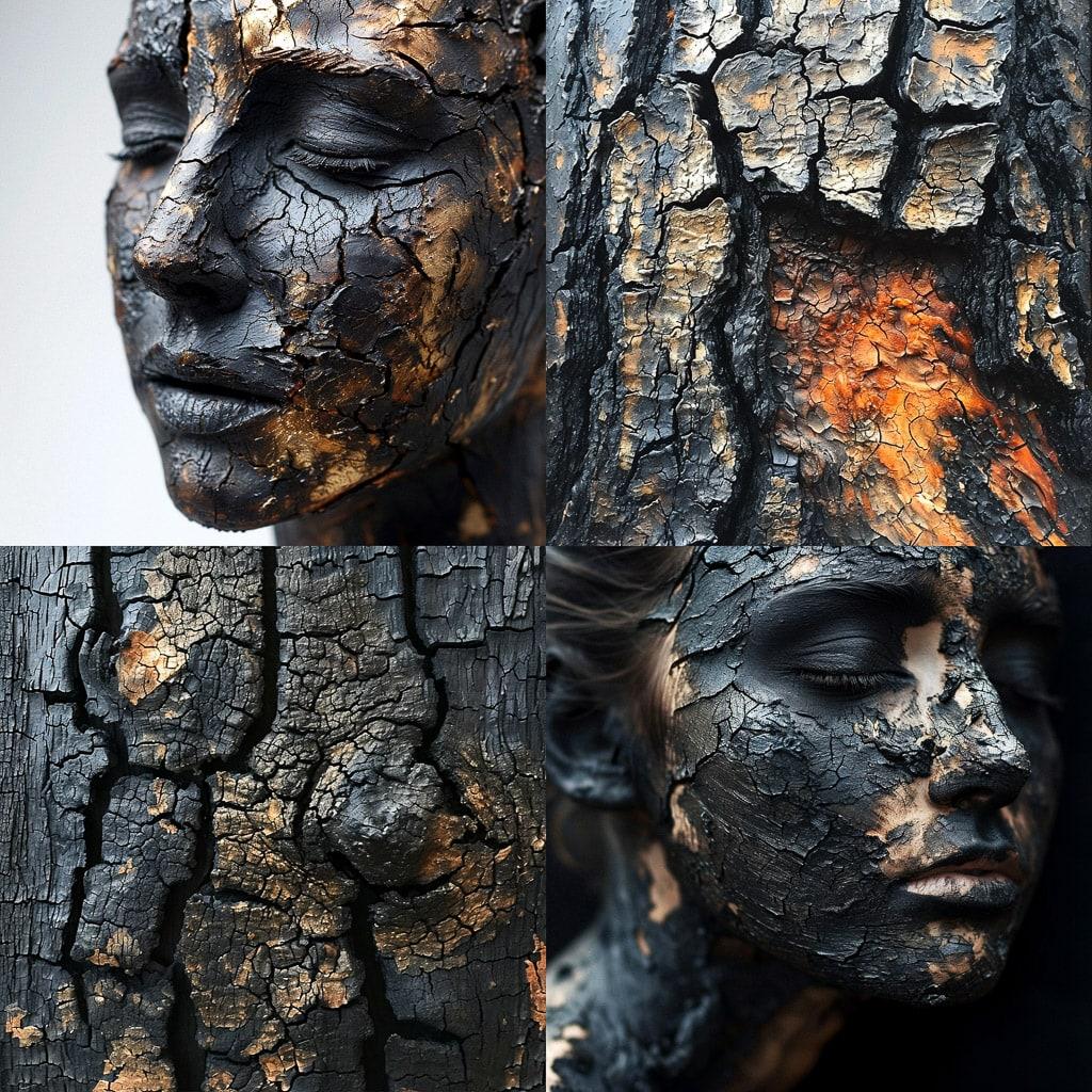 Charred style, Midjourney V6, render 1 of 4