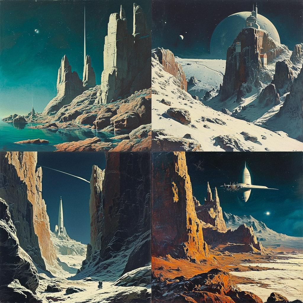 Chesley Bonestell style, Midjourney V6, render 1 of 4