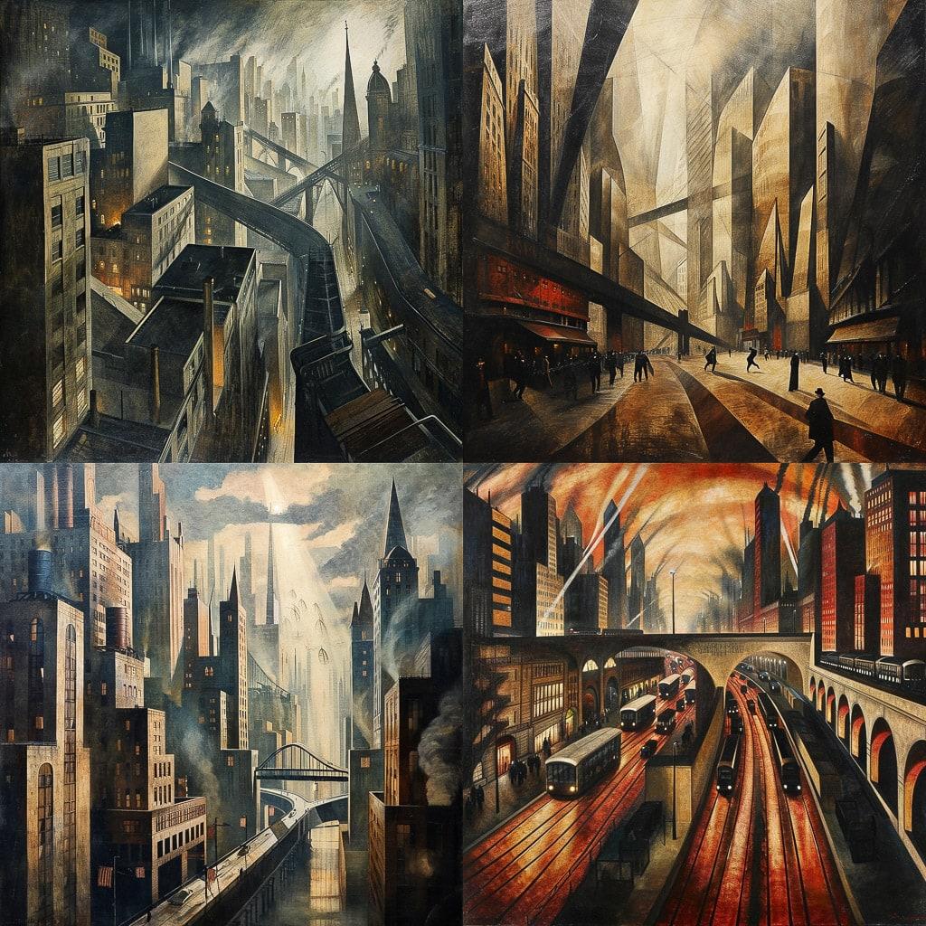Christopher R. W. Nevinson style, Midjourney V6, render 1 of 4