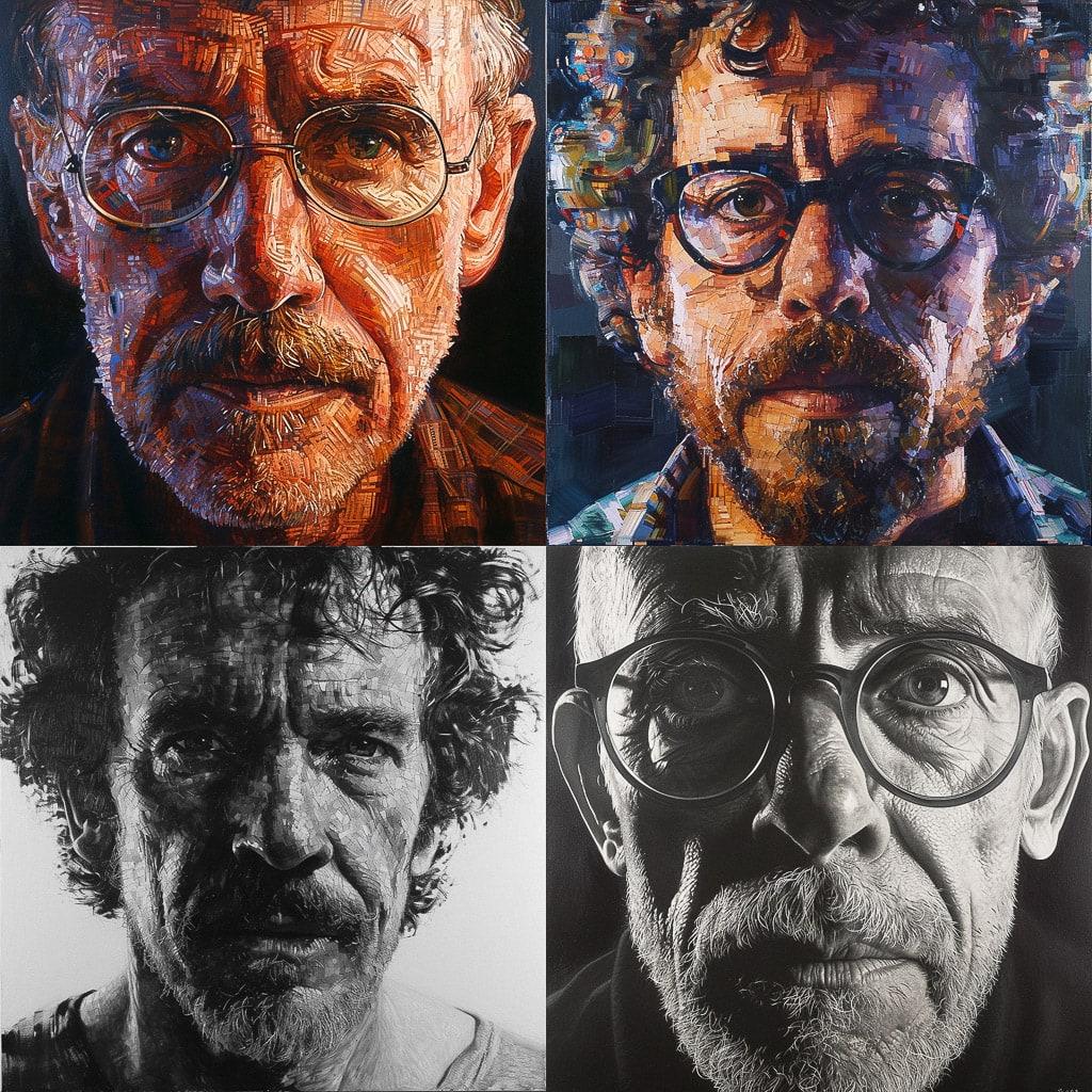 Chuck Close style, Midjourney V6, render 1 of 4