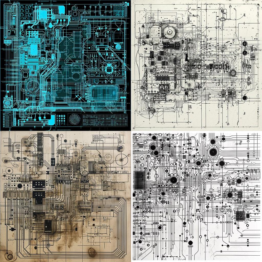 Circuit diagram style, Midjourney V6, render 1 of 4