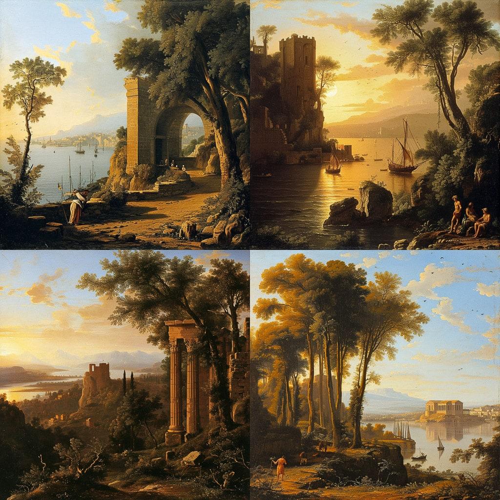 Claude Lorrain style, Midjourney V6, render 1 of 4