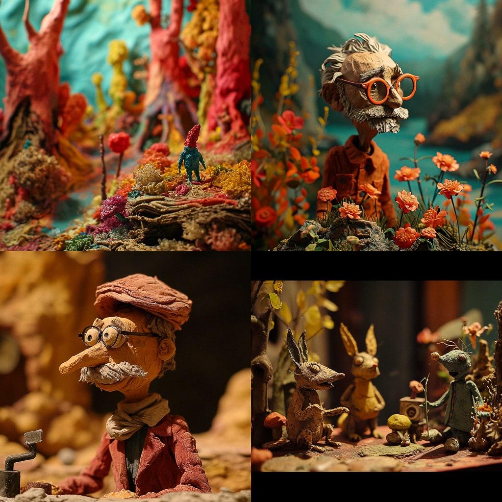 Claymation style, Midjourney V6, render 1 of 4