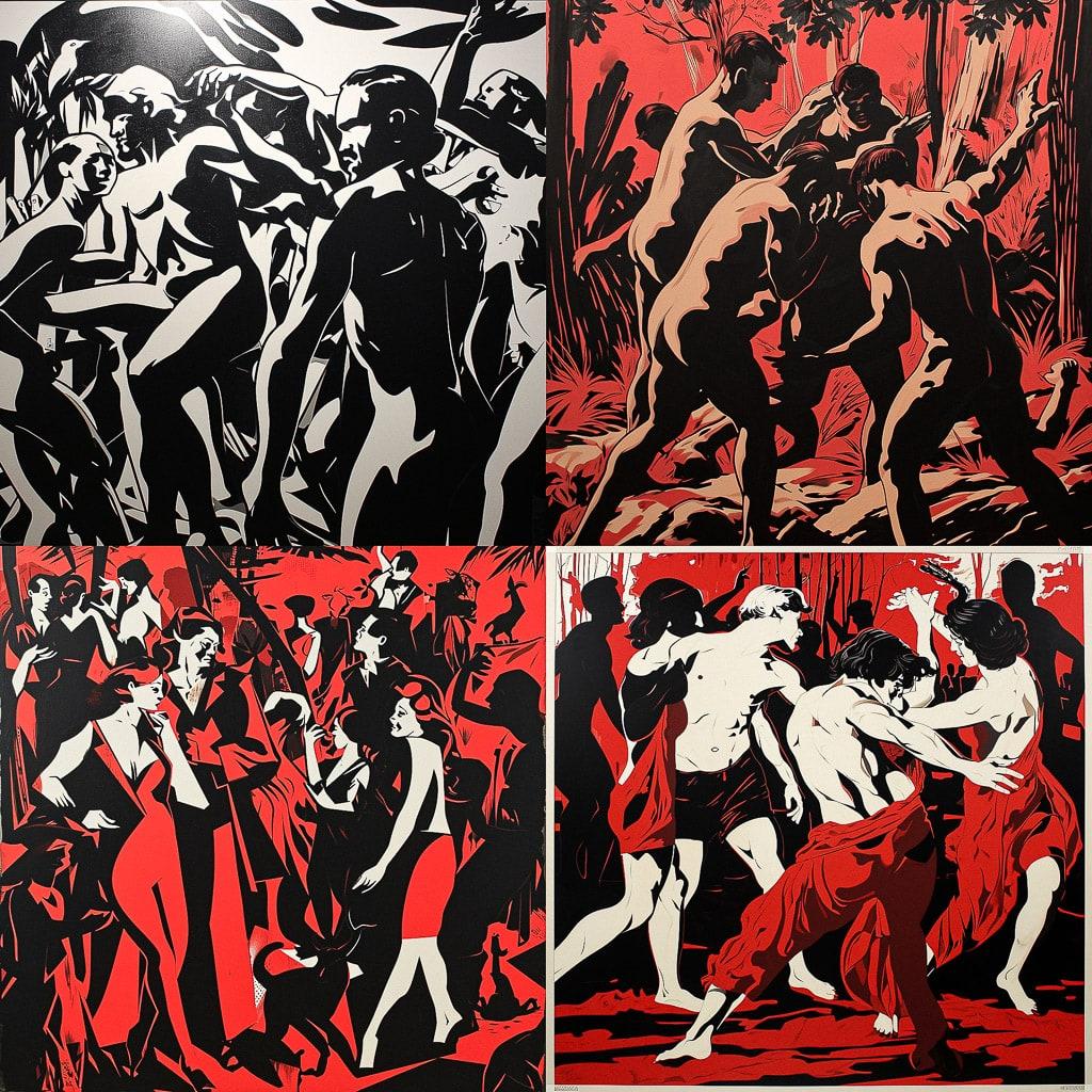 Cleon Peterson style, Midjourney V6, render 1 of 4