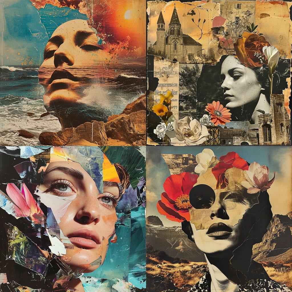 Collage style, Midjourney V6, render 1 of 4