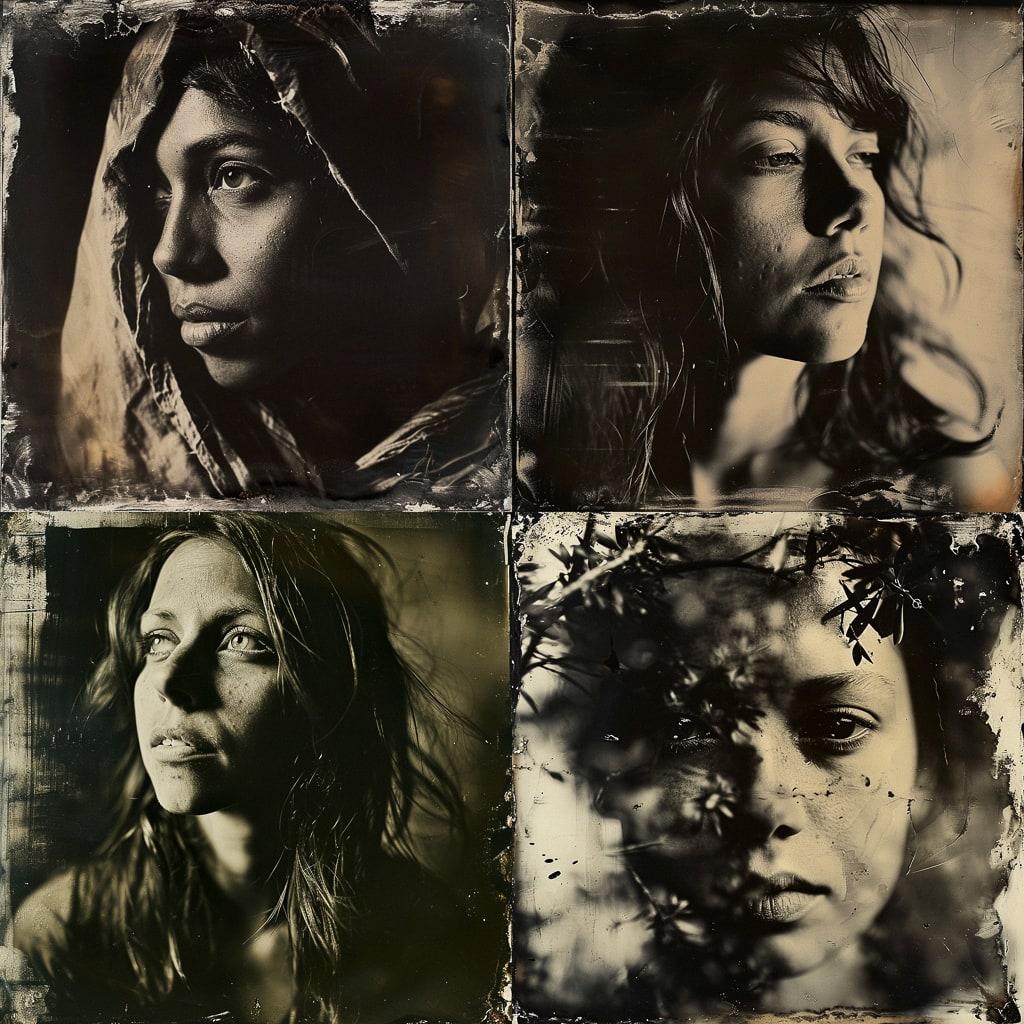Collodion print style, Midjourney V6, render 1 of 4